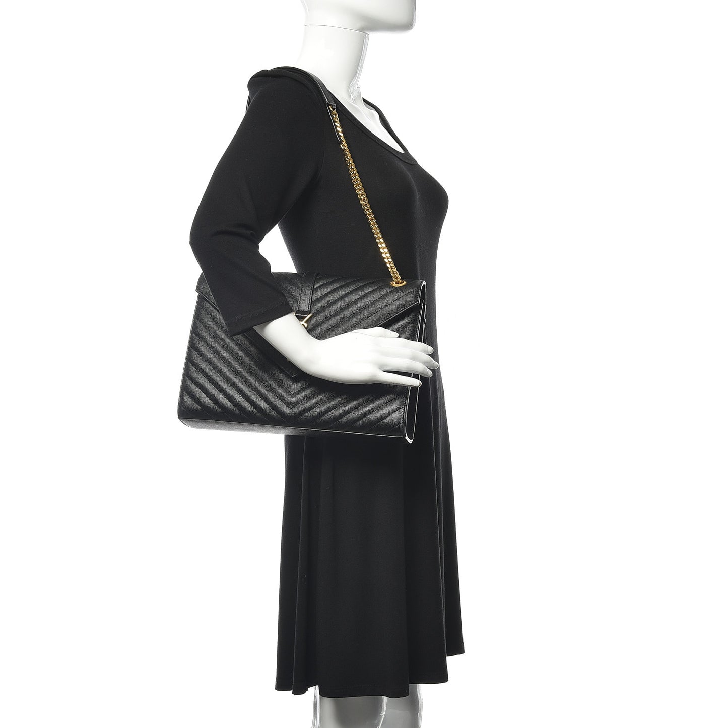 Grain De Poudre Matelasse Chevron Large Monogram Satchel Black