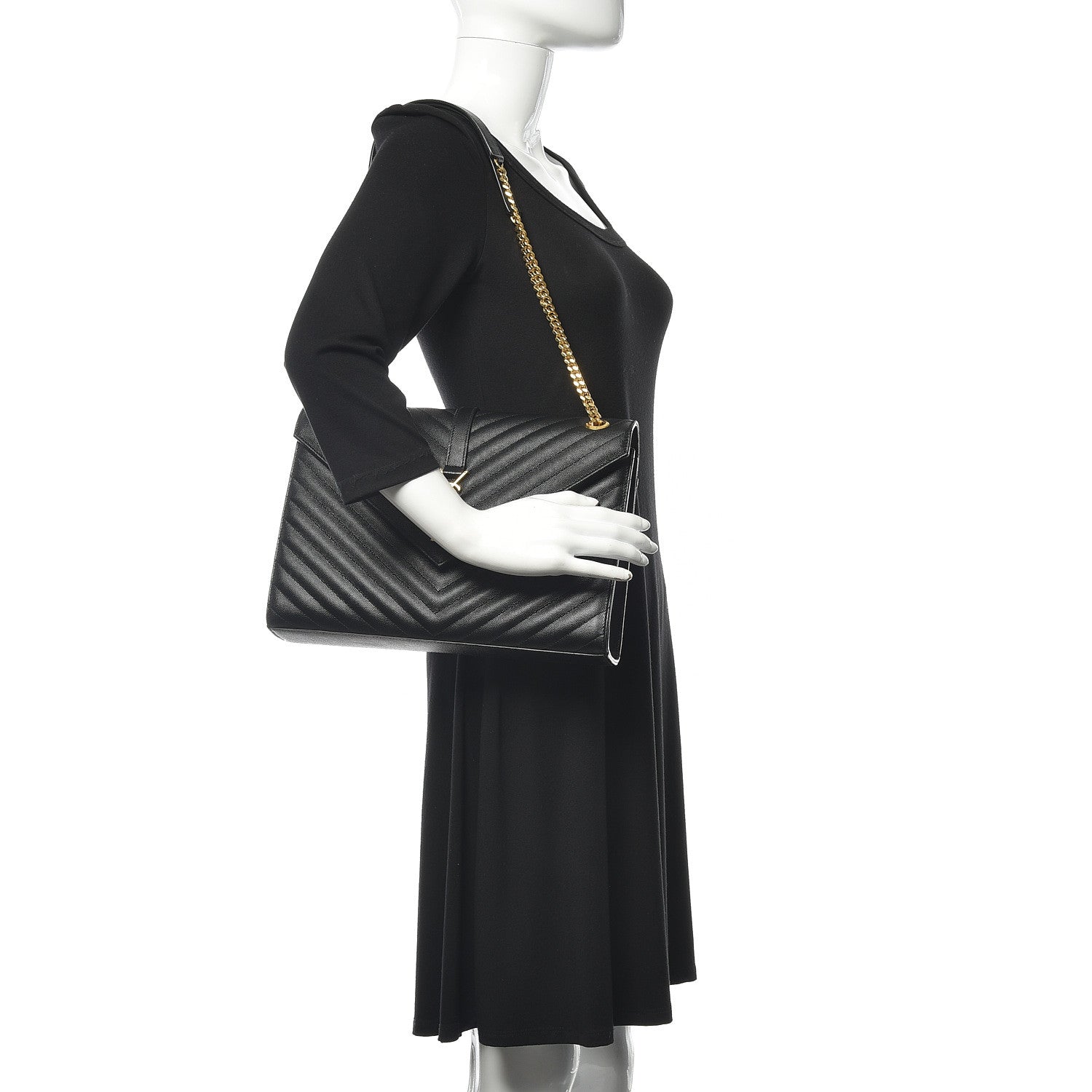 Saint Laurent Grain De Poudre Matelasse Chevron Large Monogram Satchel Black 2 of 11