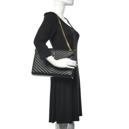 Saint Laurent Grain De Poudre Matelasse Chevron Large Monogram Satchel Black 2 of 11