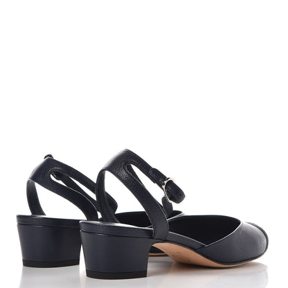 Chanel Goatskin Cap Toe CC Slingback Pumps 36 Navy Black 4 of 8