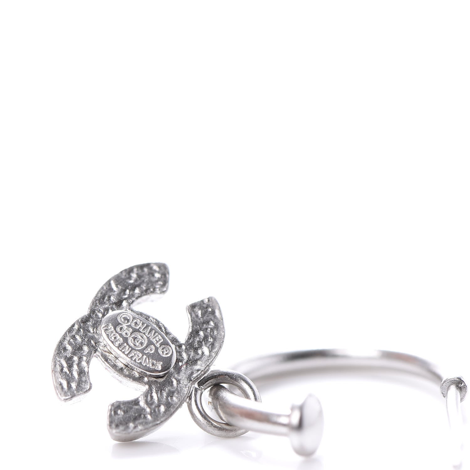 Chanel Enamel CC Hoop Earrings Silver Black 7 of 10