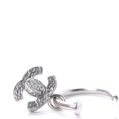 Chanel Enamel CC Hoop Earrings Silver Black 7 of 10