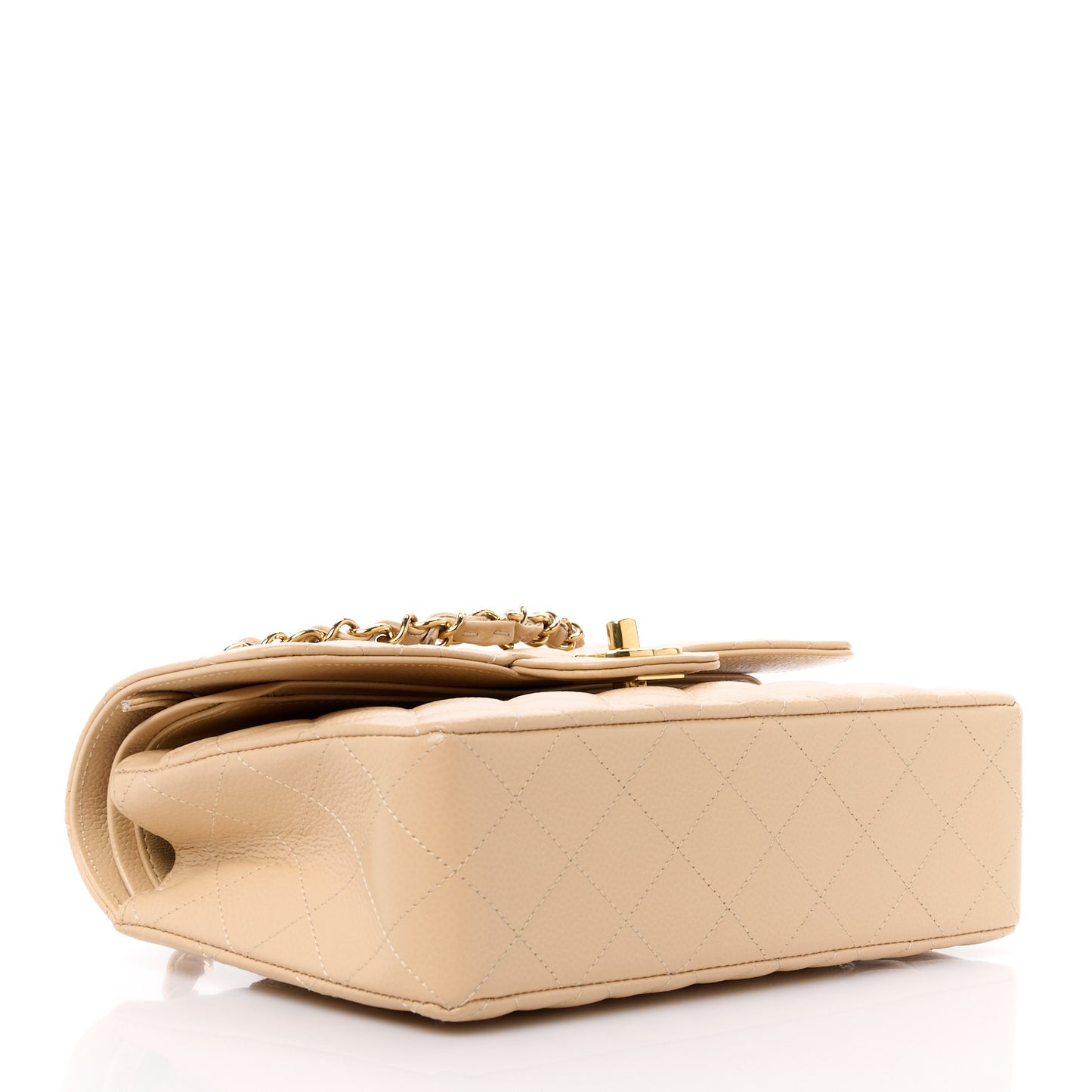 Caviar Quilted Small Double Flap Beige