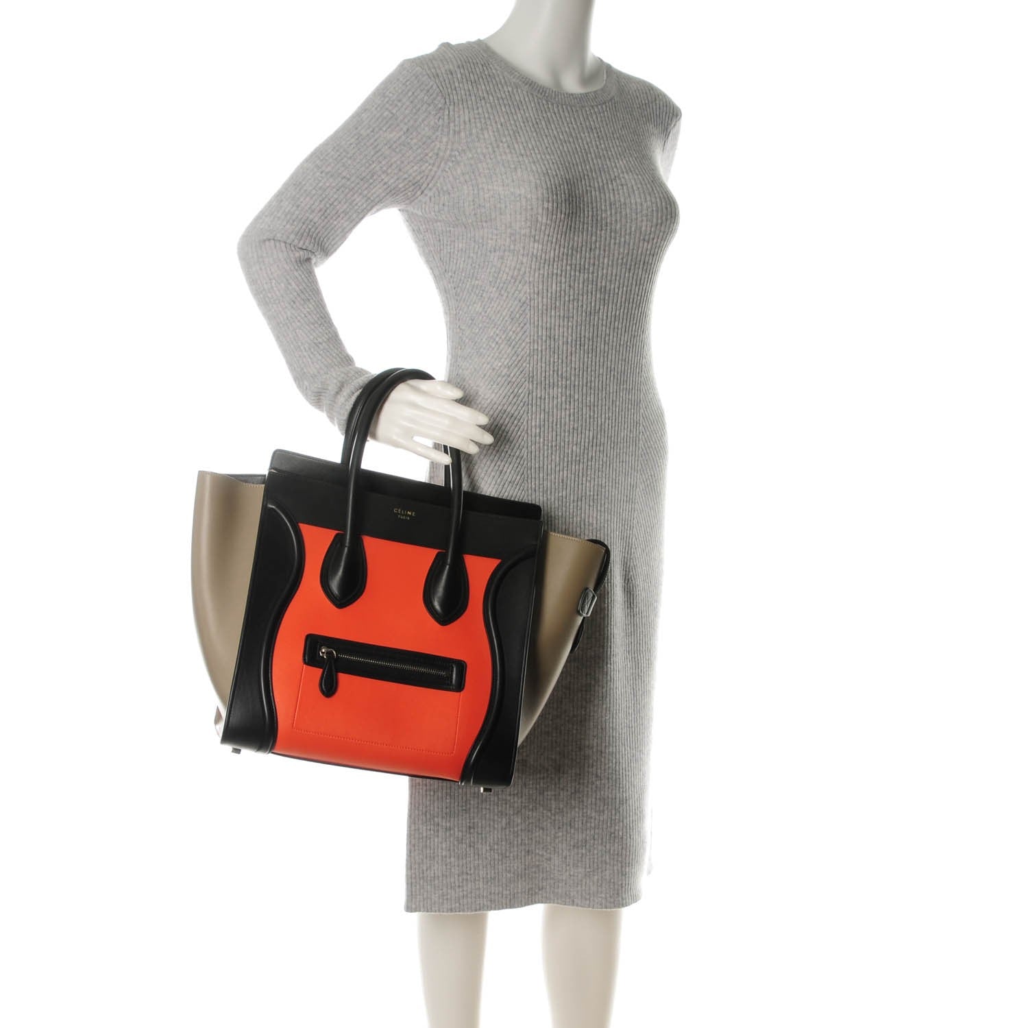 Celine Smooth Calfskin Mini Tri-Color Luggage Bright Orange 2 of 7