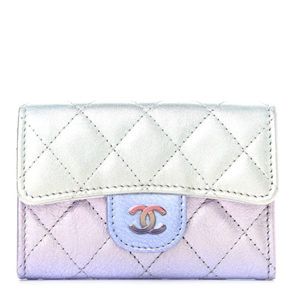 Chanel Gradient Metallic Calfskin Quilted Flap Card Holder Wallet Silver Blue Yellow Purple 1 of 8