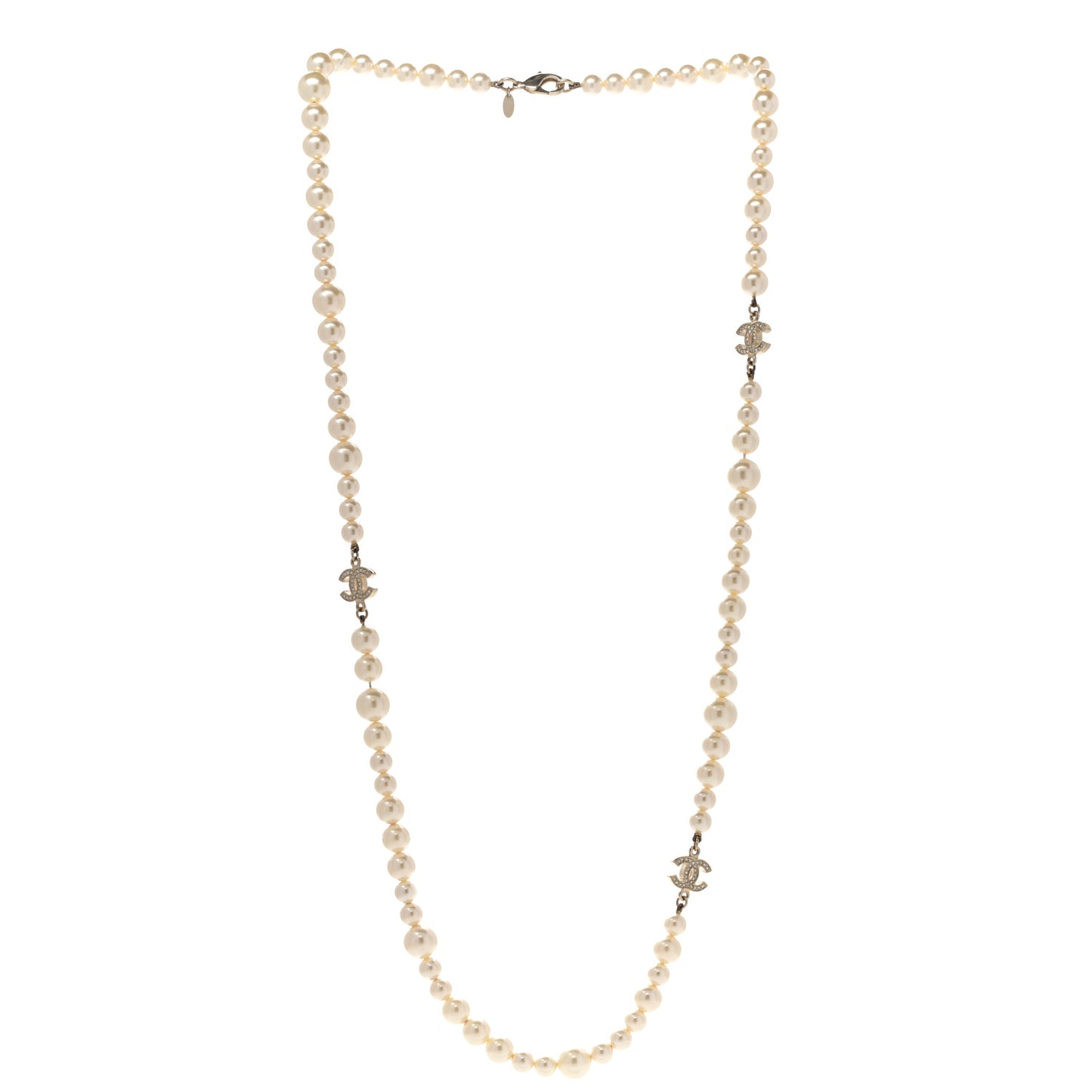 Crystal Pearl CC Long Necklace Gold