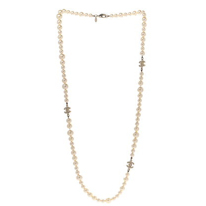Chanel Crystal Pearl CC Long Necklace Gold 3 of 6