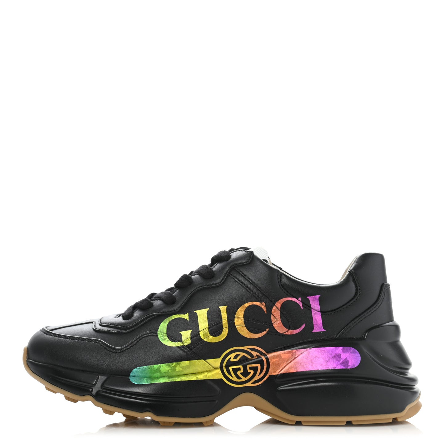 Calfskin Iridescent Logo Womens Rhyton Sneakers 35 Black