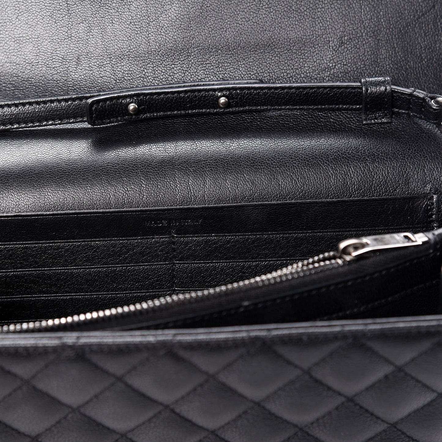 Sheepskin Tri-Quilt Monogram Envelope Chain Wallet Black