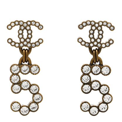 Chanel Metal Crystal City of Lights No 5 Drop Earrings Gold 1 of 5