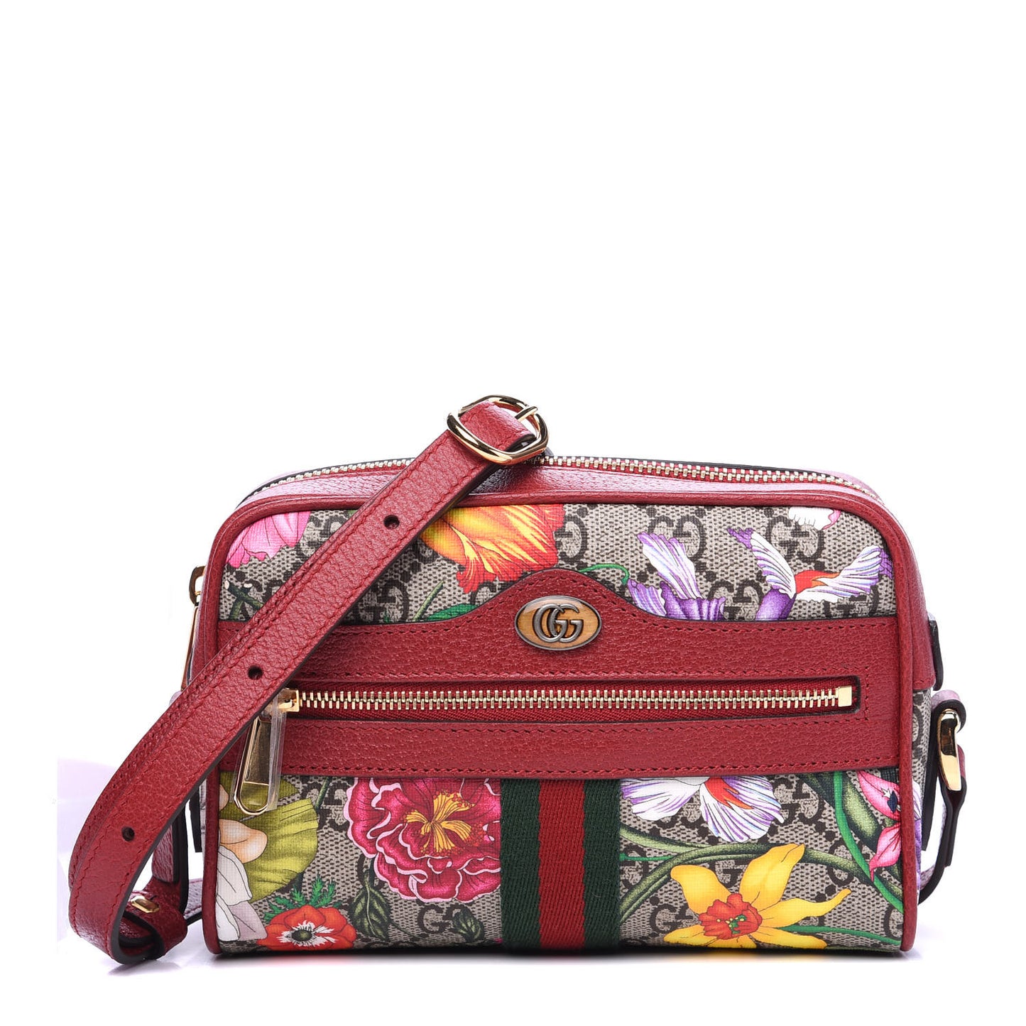 GG Supreme Monogram Flora Web Mini Ophidia Shoulder Bag Red