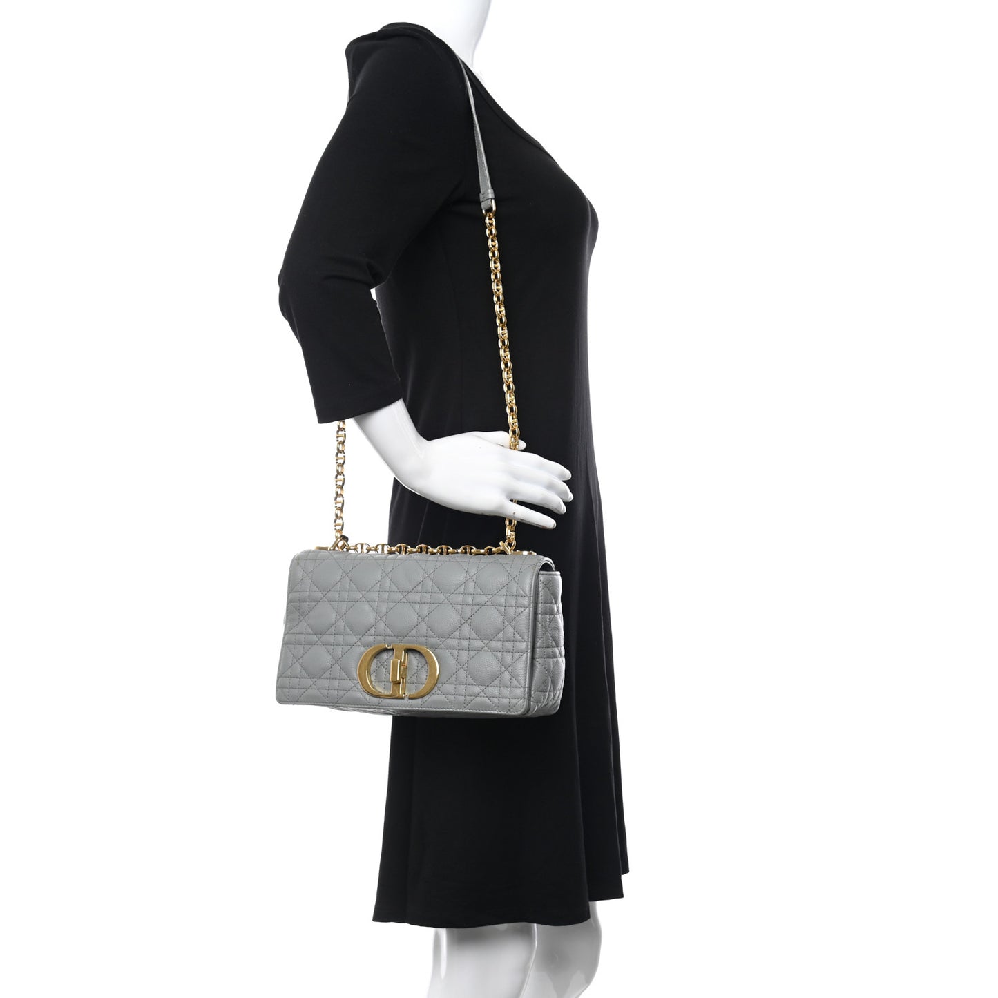 Calfskin Cannage Medium Caro Bag Grey