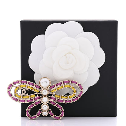 Chanel Lambskin Chain Pearl CC Butterfly Brooch Pink Yellow Gold 5 of 5
