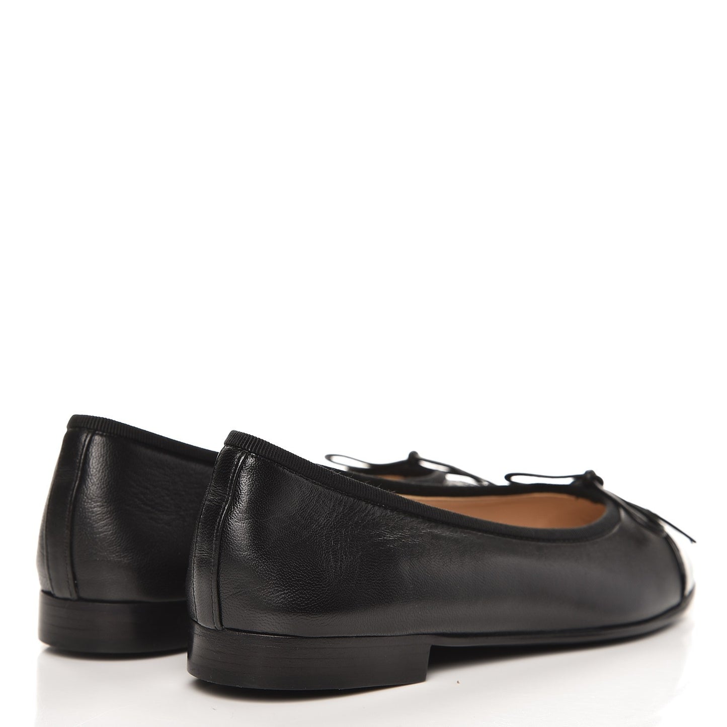 Lambskin Patent Cap Toe Ballerina Flats 35.5 Black