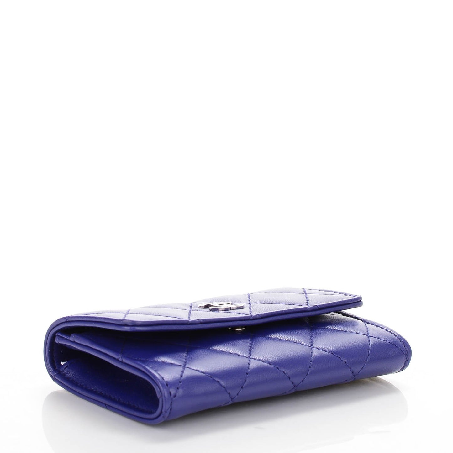 Lambskin Quilted Card Holder Purple