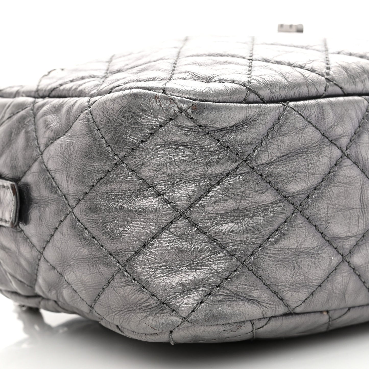 Metallic Aged Calfskin Quilted Medium Reissue Camera Case Dark Silver