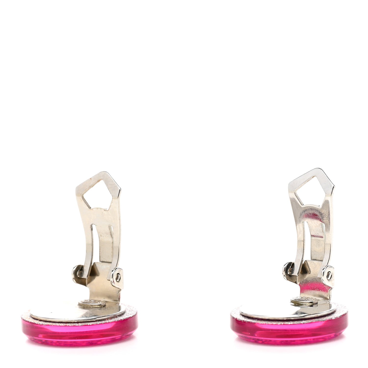 Chanel Translucent Resin Glitter CC Clip On Earrings Pink 3 of 4