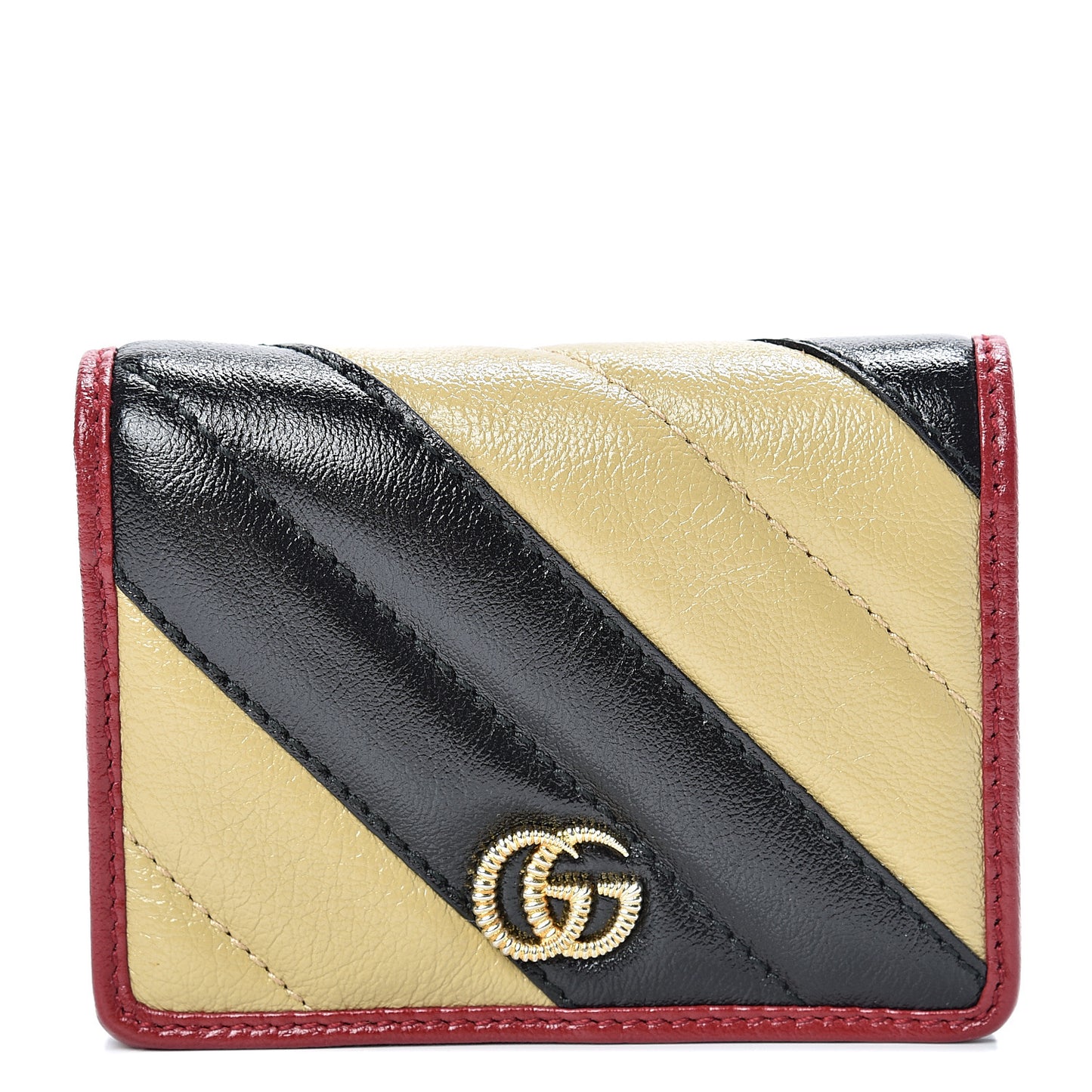 Azalea Calfskin Matelasse Diagonal Patchwork Torchon GG Marmont Card Case Wallet Black Beige Romantic Cerisw