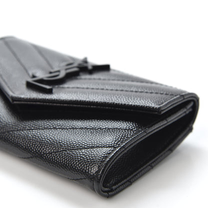 Saint Laurent Grain De Poudre Matelasse Chevron Small Monogram Envelope Wallet Black 6 of 8