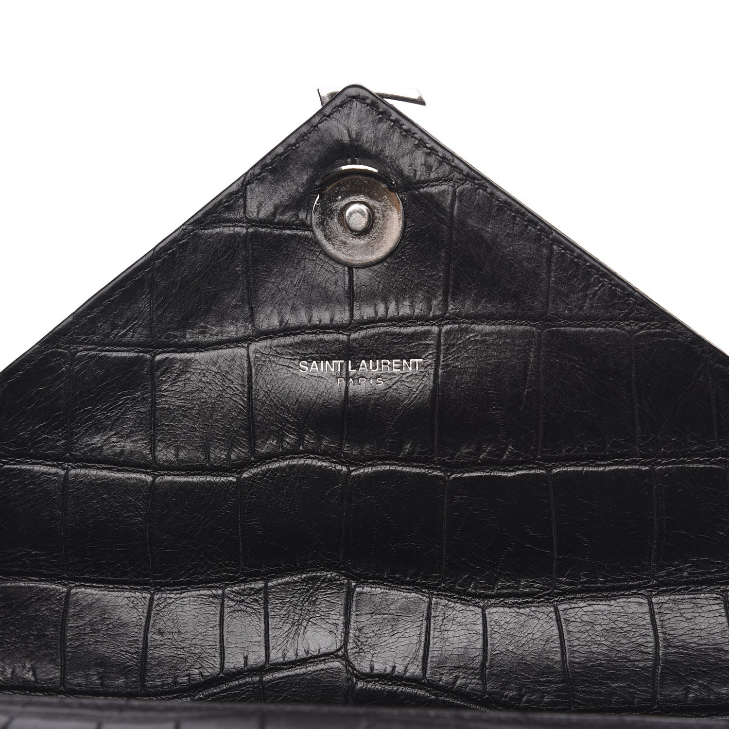 Saint Laurent Calfskin Crocodile Embossed Medium College Monogram Satchel Black 6 of 12