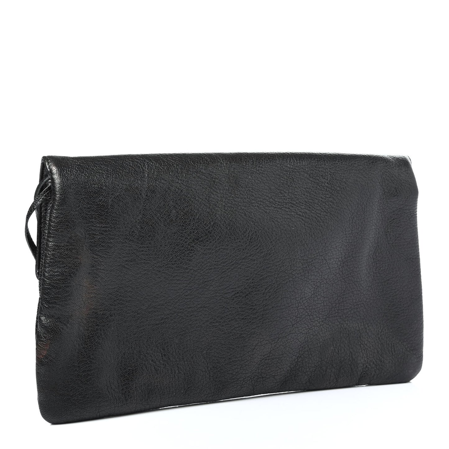 Chevre Silver Metallic Edge Hardware Envelope Clutch Black