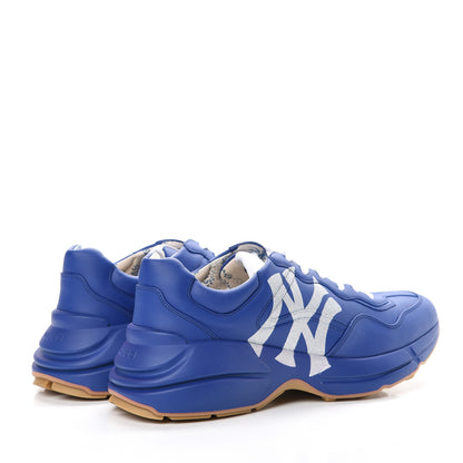 Gucci X MLB Calfskin NY Yankees Mens Rhyton Sneakers 10 Electric Blue 4 of 9