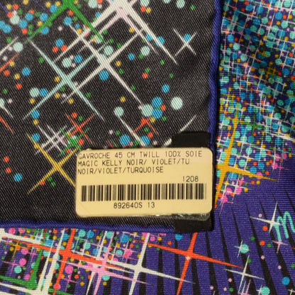 Hermes Silk Twill Magic Kelly Pocket Square Scarf Noir Violet Turquoise 6 of 7