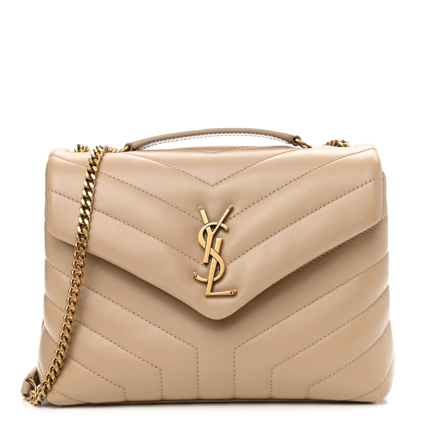 Calfskin Y Quilted Monogram Small Loulou Chain Satchel Dark Beige