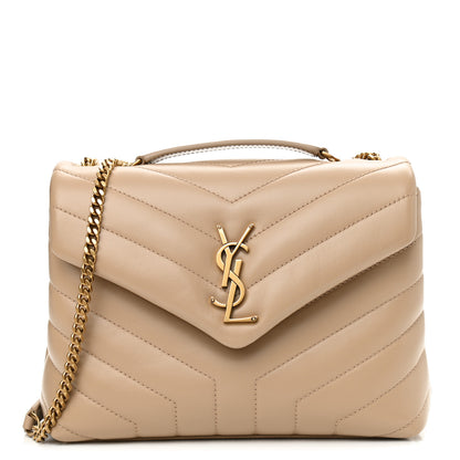 Saint Laurent Calfskin Y Quilted Monogram Small Loulou Chain Satchel Dark Beige 1 of 8