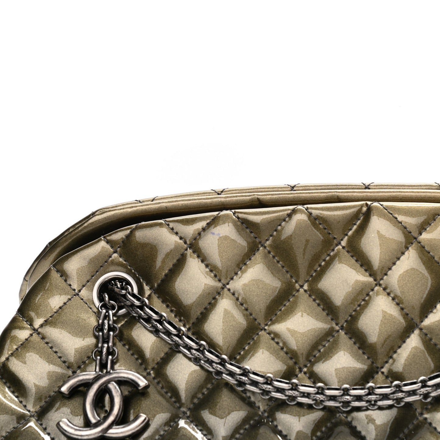 Metallic Patent Quilted Medium Just Mademoiselle Bowling Bag Green Degrade