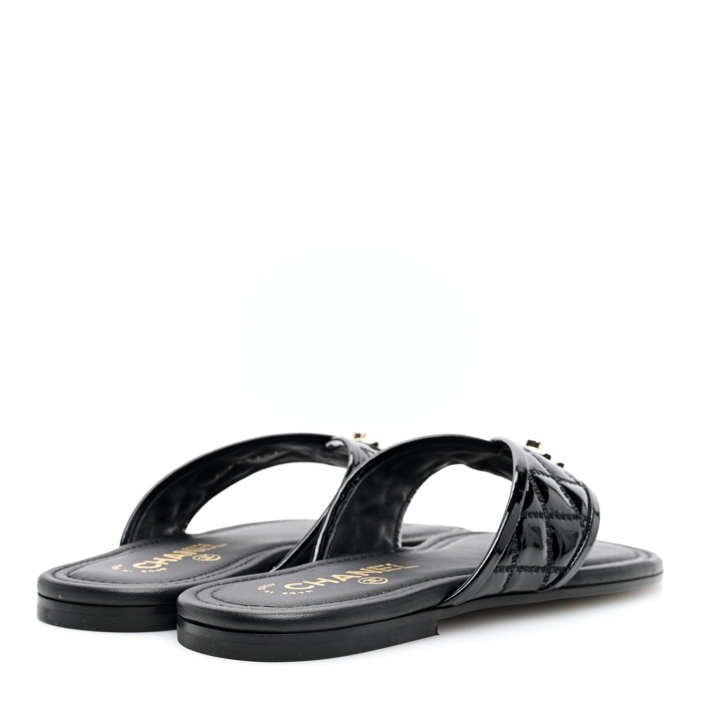Patent Quilted CC Sandals 36 Black