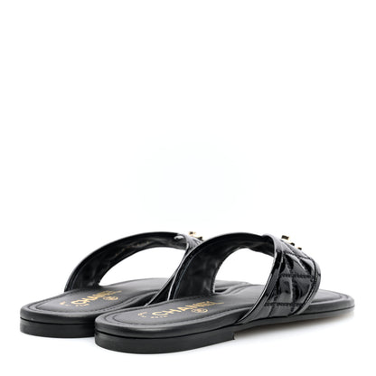 Chanel Patent Quilted CC Sandals 36 Black 4 of 8