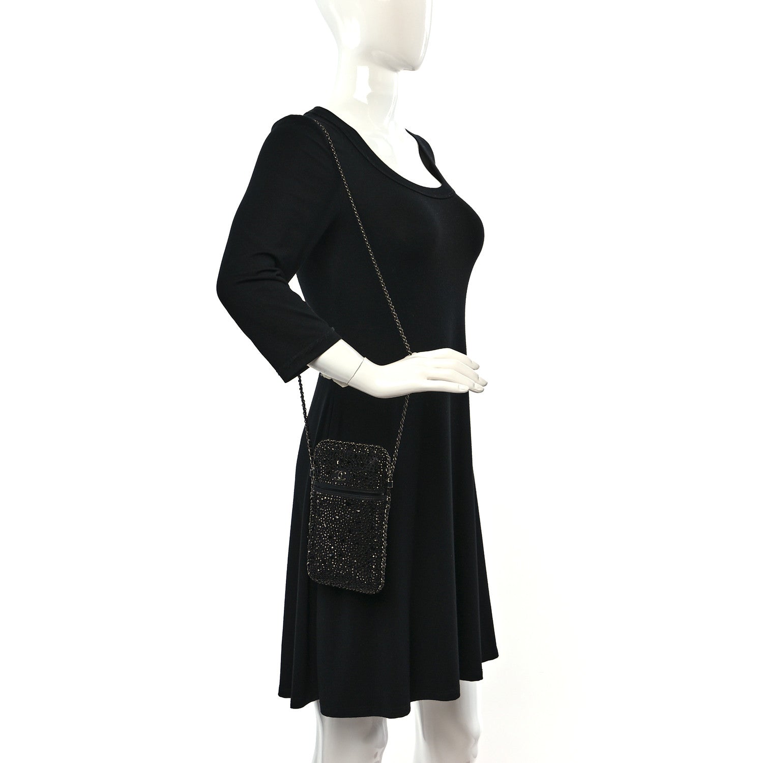 Chanel Satin Crystal Chain Around Phone Holder Black 2 of 10