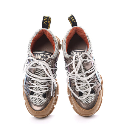 Gucci X SEGA Metallic Calfskin Mesh Womens Flashtrek Sneakers 35 Rame Mystic White Lago 5 of 10