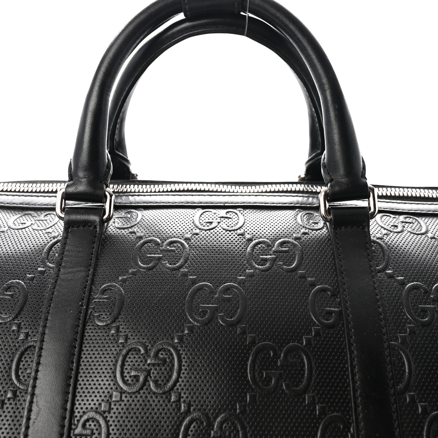 Gucci Calfskin GG Tennis Embossed Duffle Bag Black 7 of 9
