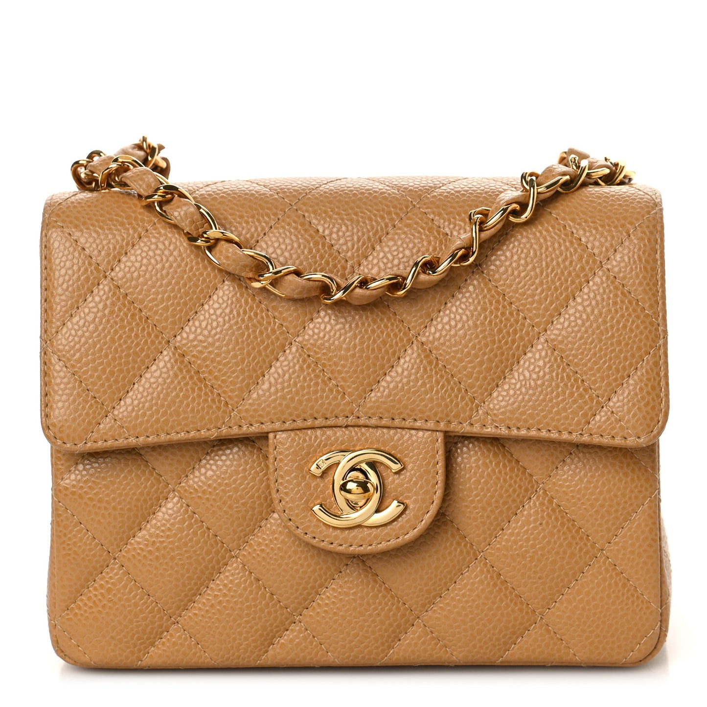 Caviar Quilted Mini Square Flap Beige