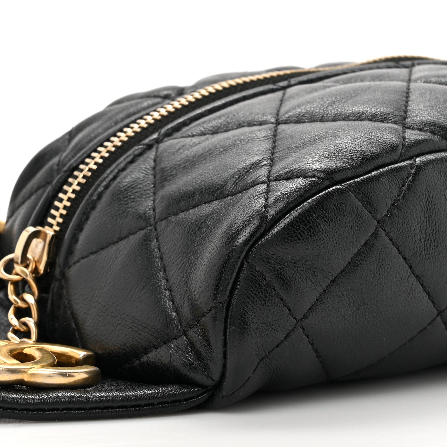 Lambskin Quilted Linked In Waist Bag Black