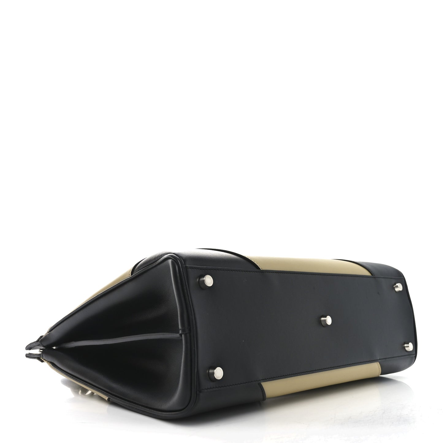 Smooth Calfskin Diagonal Striped Medium Zumi Top Handle Bag Black Beige