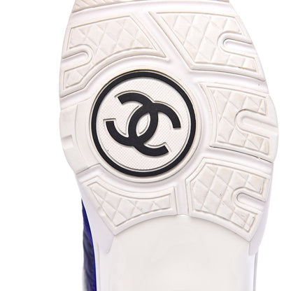 Chanel Nylon Lambskin Suede Calfskin Womens Logo Sneakers 39 Blue Coral 8 of 9