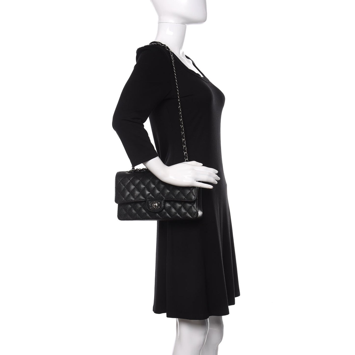 Caviar Quilted Medium Double Flap Black