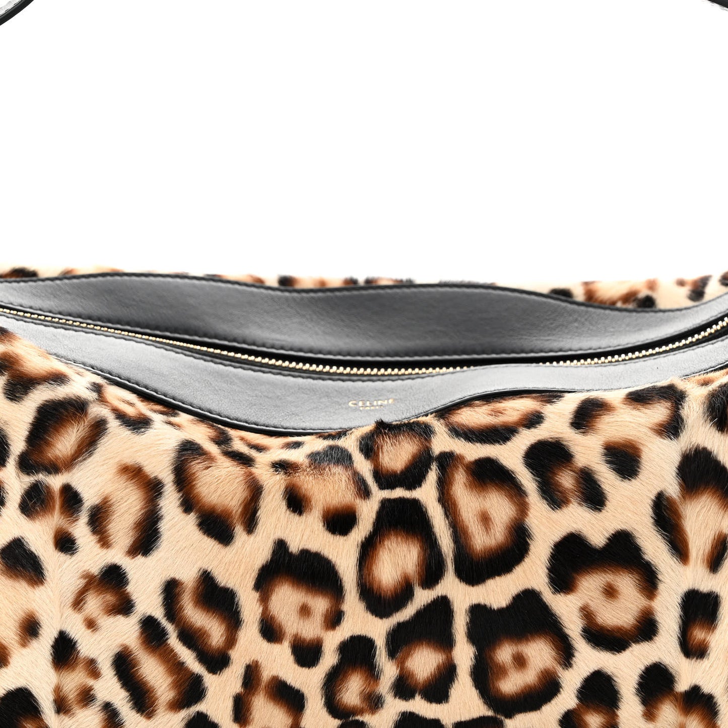 Furry Goatskin Leopard Medium Romy Shoulder Bag Natural Black