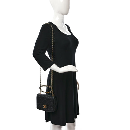 Chanel Lambskin Metal Quilted Mini Top Handle Square Flap Black 2 of 9