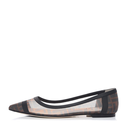 Fendi Mesh FF Skimmer Ballerina Flats 40 Tobacco Moro Black 1 of 7