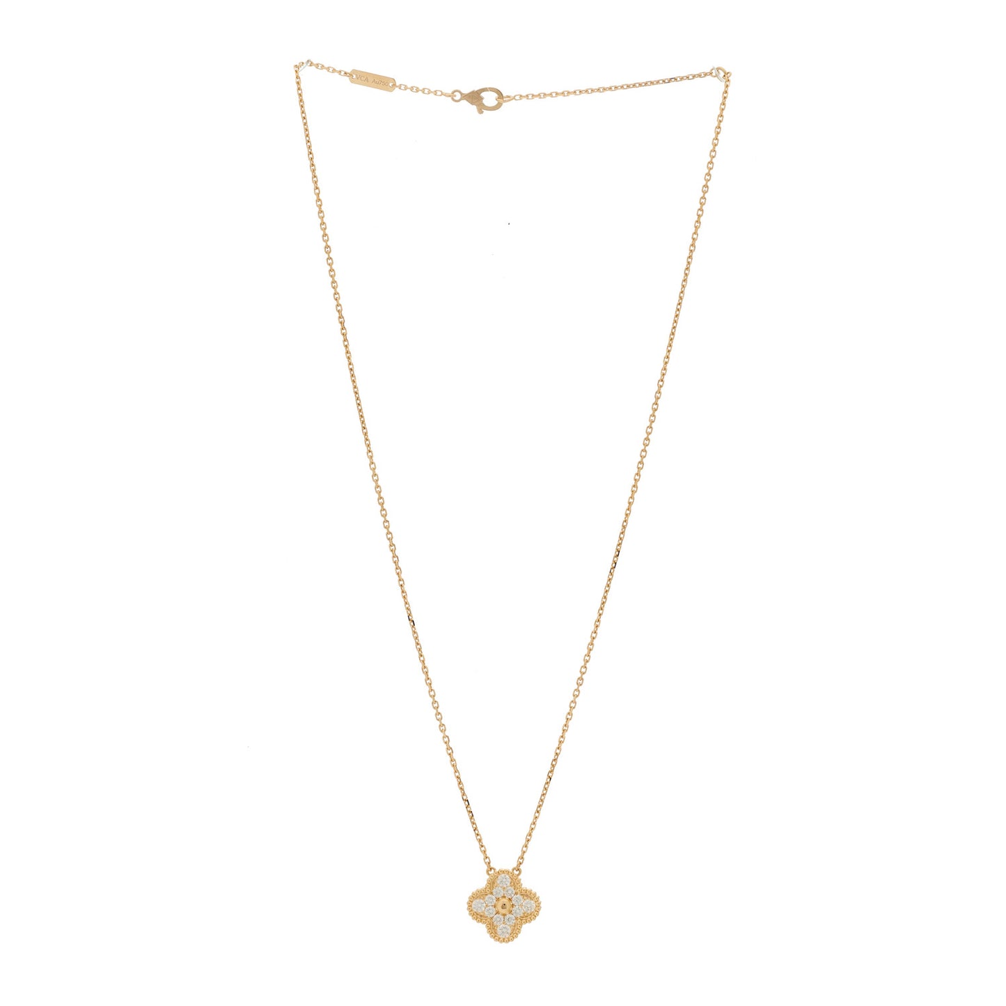 18K Rose Gold Diamond Vintage Alhambra Pendant Necklace