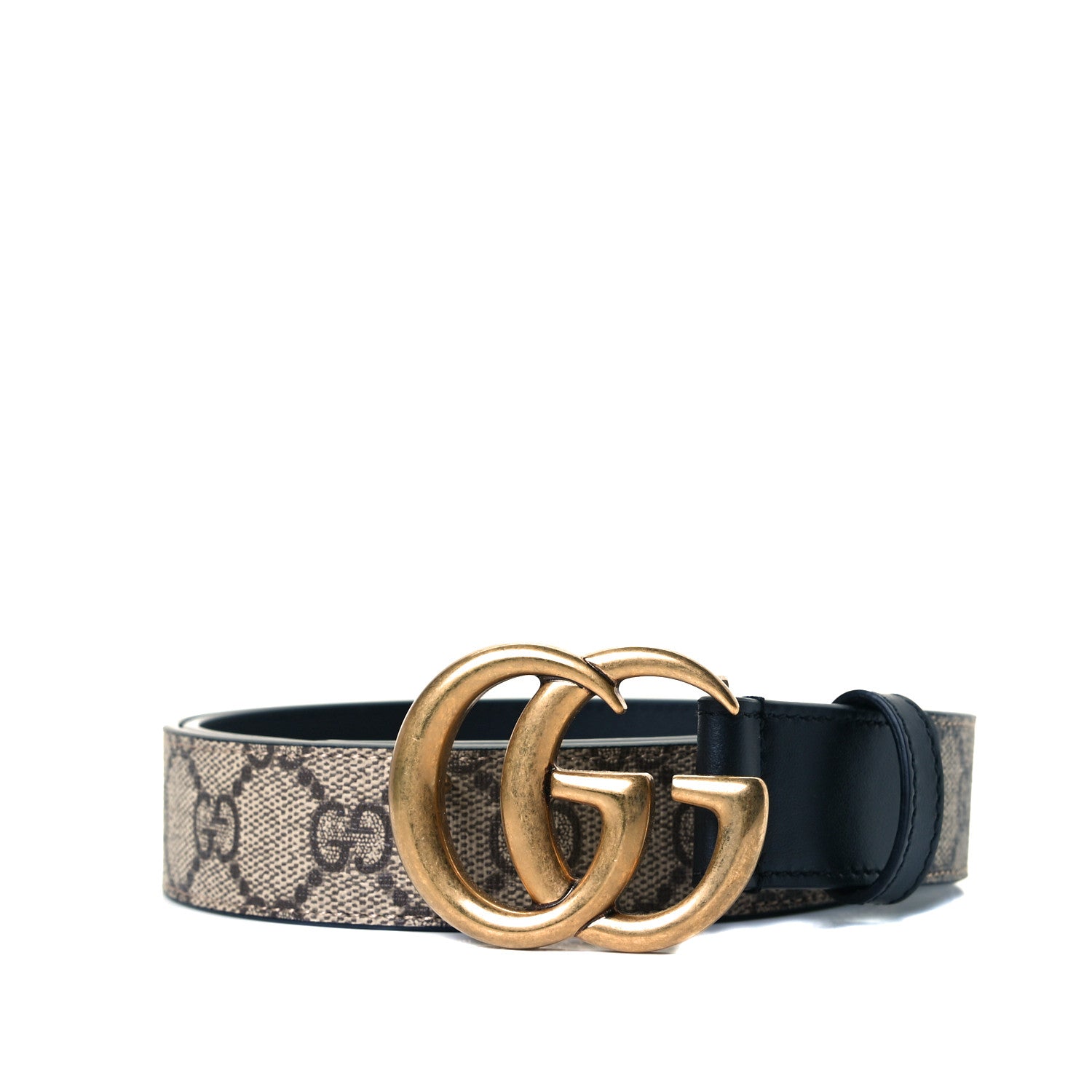 Gucci GG Supreme Monogram Matte Plutone Calfskin Double G 30mm Belt 90 36 Beige Ebony Black 1 of 5