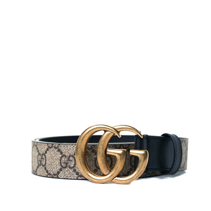 Gucci GG Supreme Monogram Matte Plutone Calfskin Double G 30mm Belt 90 36 Beige Ebony Black 1 of 5