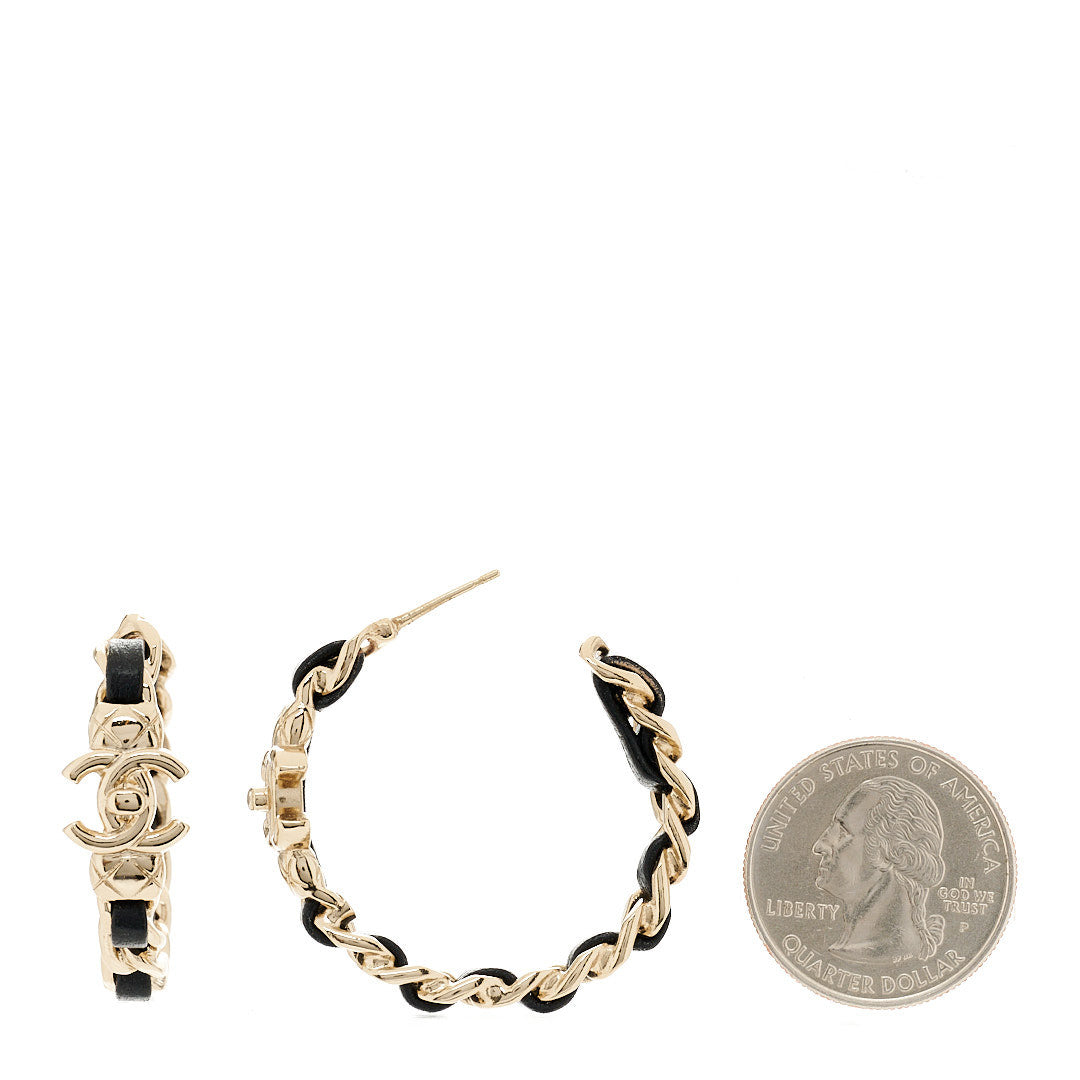 Chanel Metal Lambskin Quilted CC Turnlock Chain Hoop Earrings Gold Black 2 of 5