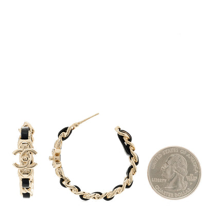Chanel Metal Lambskin Quilted CC Turnlock Chain Hoop Earrings Gold Black 2 of 5