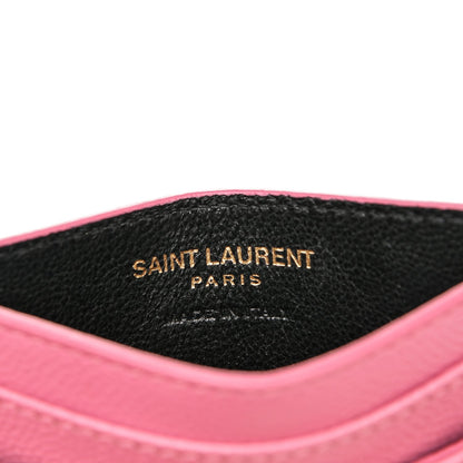 Saint Laurent Grain De Poudre Matelasse Chevron Monogram Credit Card Case Pink 6 of 6