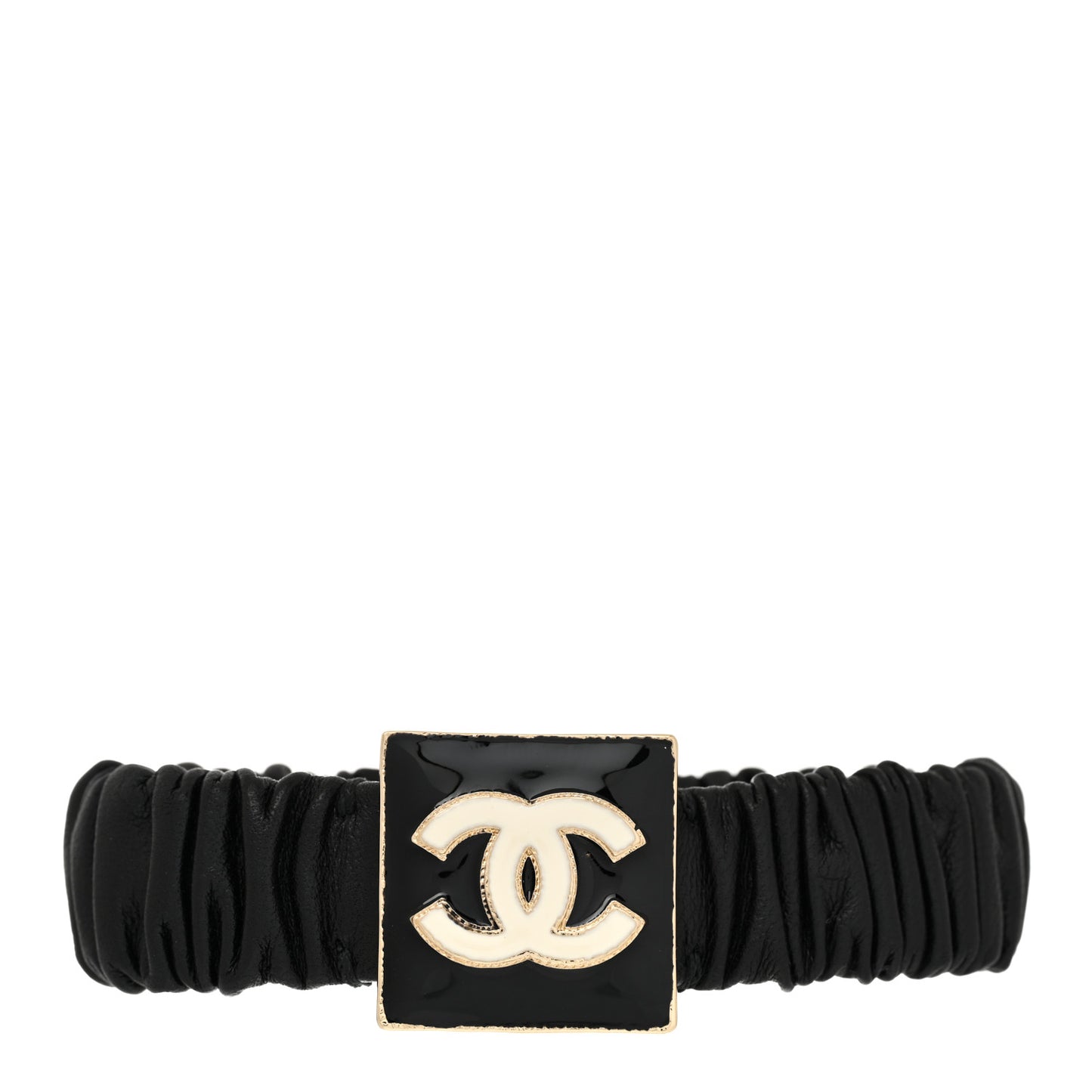 Lambskin Metal Enamel CC Hair Tie Black Gold